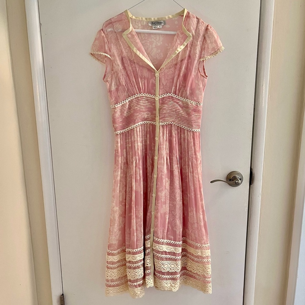 Vintage Kay Unger Pink Silk Tea Dress